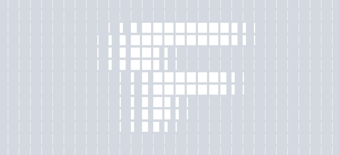 Darstellung des Förster-Druckluft-Logos, aufgebaut aus gleichmäßigen weißen Rasterquadraten und Linien, die den visuellen Eindruck von komprimierter und strömender Druckluft nachbilden.